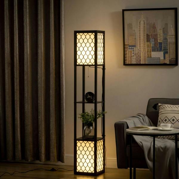 Dyzi 2 Light Floor Lamp with 2 Display Shelves Modern Standing Lamp