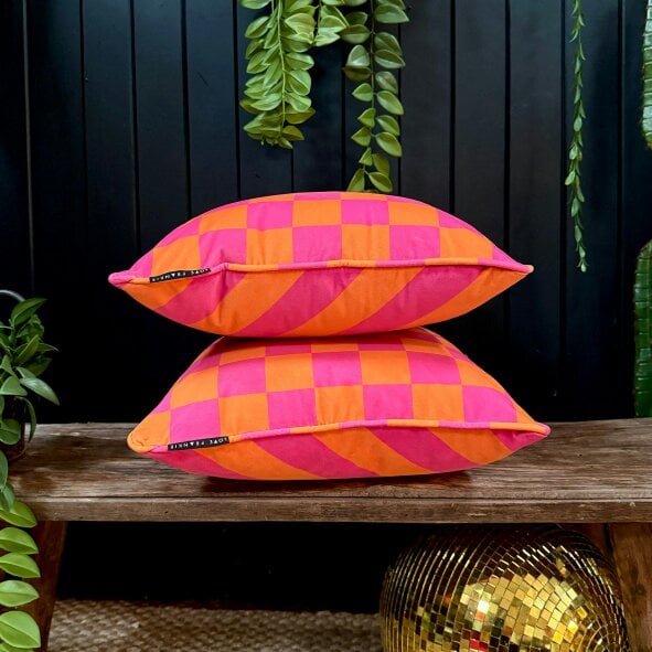 Love Frankie Tutti Frutti Reversible Checkmate & Helter Skelter Cushion