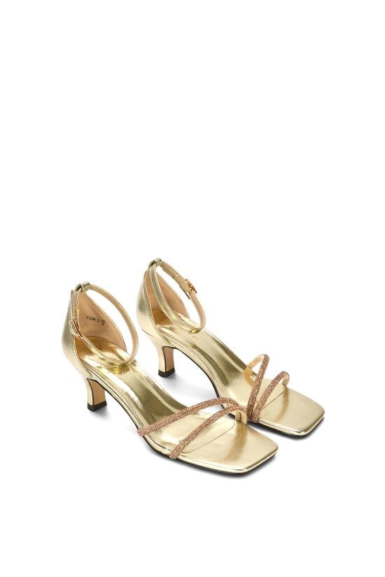 XY LONDON Diamante Kitten Heel Ankle Strap Sandals