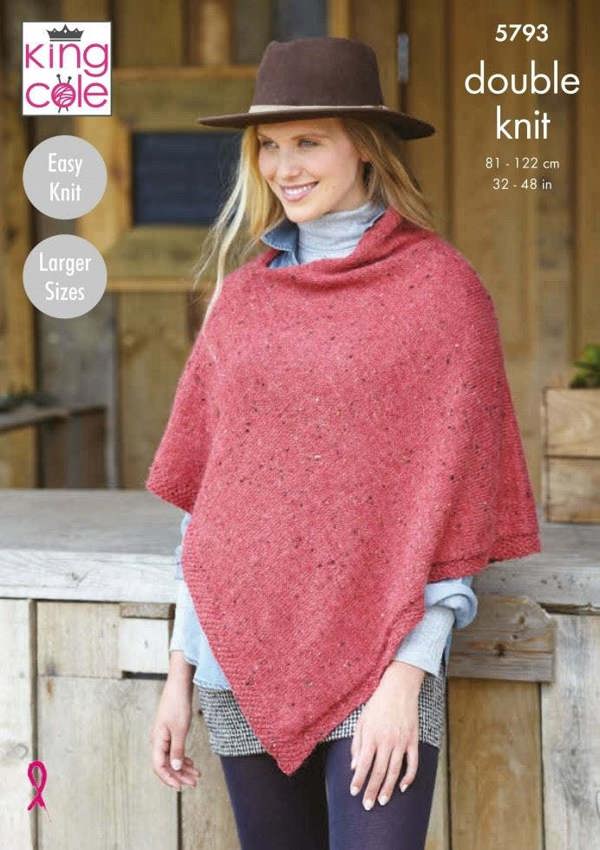 King Cole Homespun DK Knitting Pattern 5793, Ponchos for Women, 32 - 48 Inches - Easy
