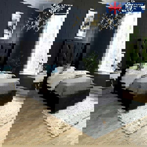 Casa Magna Bellini Wide Curved Winged Upholstered Soft Velvet Bed Frame - Black