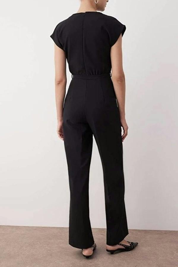 WOVCOR Wide Leg Cowl Neck Jumpsuit with Belt Detail