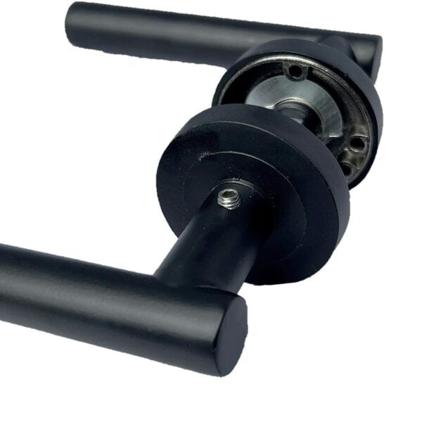 EDH Door Hardware Matt Black T Bar Door Handles on Round Rose – Straight Lever Handle 6 Pairs