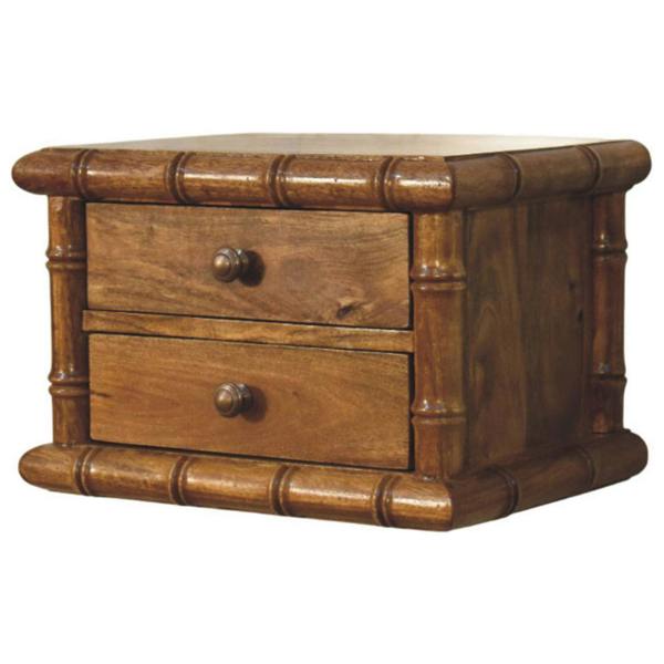 Artisan Furniture Solid Wood Bamboo Bedside in Amber Oak Finish, 2 Drawers, Brown