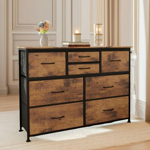 Rafaelo Mobilia Bedroom Chest With 8 Fabric Drawers Rustic Brown