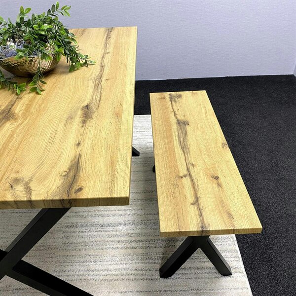 Kosy Koala Modern Dining Table and 2 Benches Set  Wooden Effect Dining Table Set - Dining Room Furniture