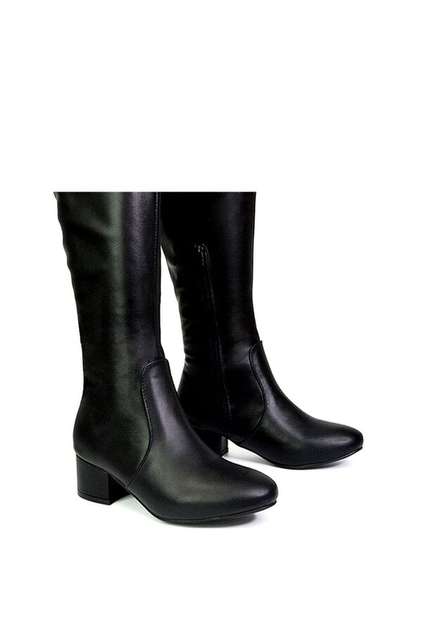 XY LONDON Zip Up Knee High Boots With Mid Block Heel
