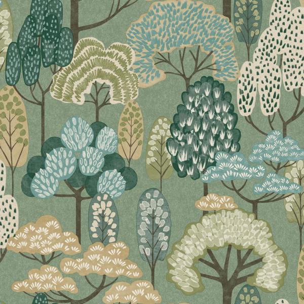 Grandeco Happy Trees Brushstroke Nursery Textured Wallpaper, Sage Green