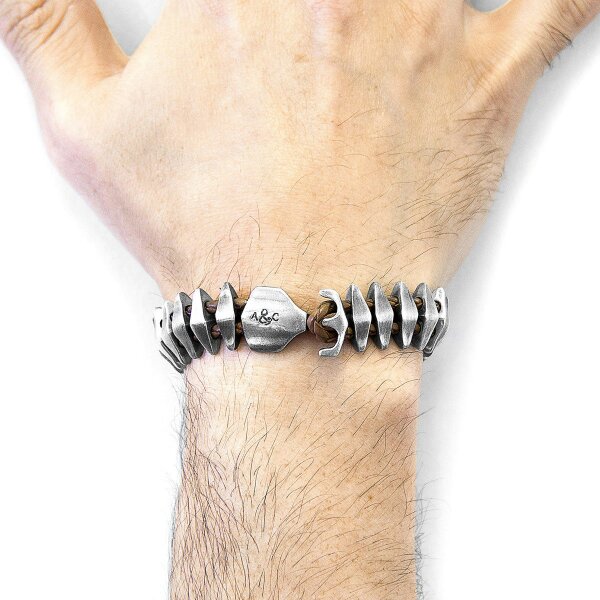 Anchor & Crew Light Brown Delta Anchor Maxi Silver and Braided Leather Bracelet