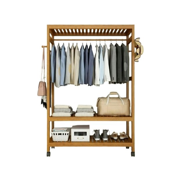 Modcraft Heavy Duty Wooden Clothes Stand – Garment for Open Wardrobe with Wheels