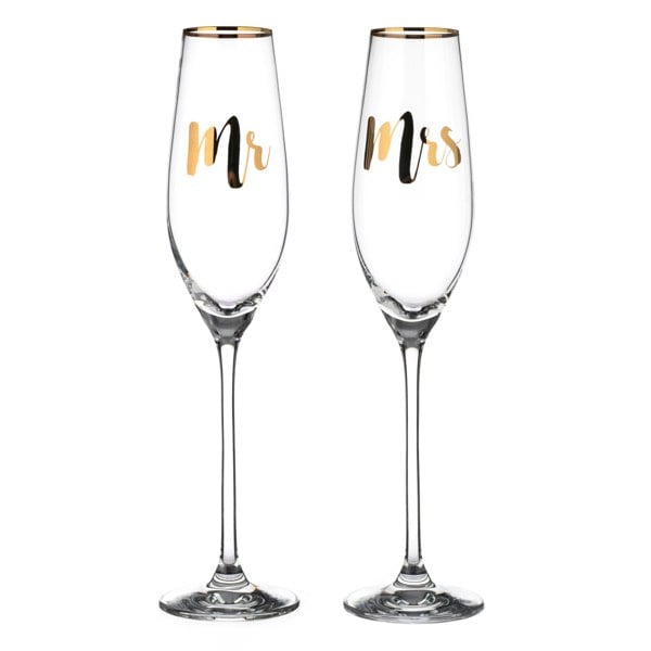 Diamante Crystal Champagne Flutes ‘Mr & Mrs’ - Set of 2