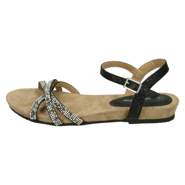 Savannah Ladies Leather Collection Flat Diamante Sandals