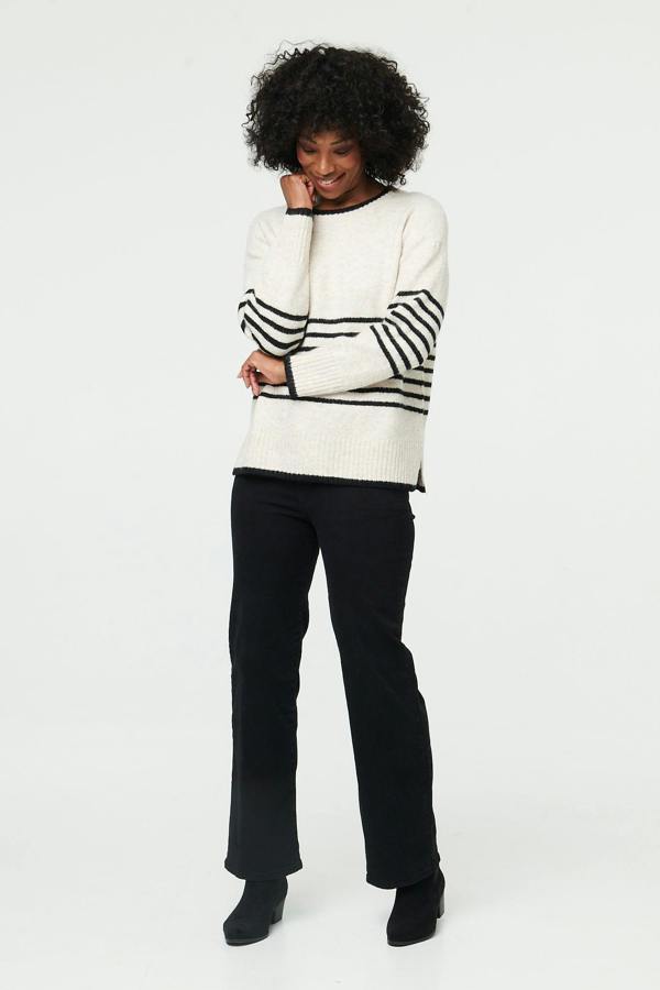 Cream | Striped Drop Shoulder Textured Jumper
