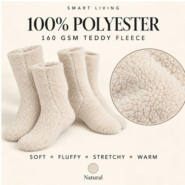 Smart Living 2 Pairs of Teddy Socks -  Natural
