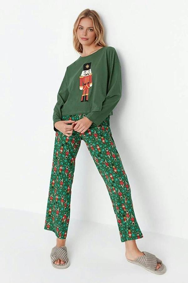 WOVCOR 2-Piece 100% Cotton Christmas Themed Knit Pajama Set