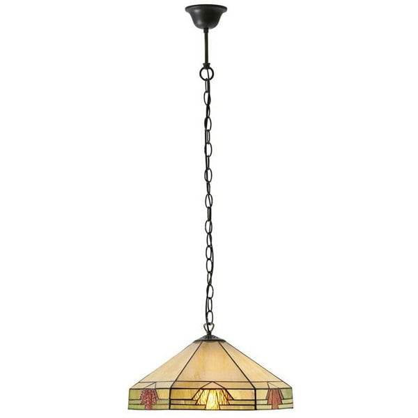 Tiffany Glass Hanging Ceiling Pendant Light Bronze & Amber Art Deco Shade i00146 Loops