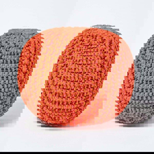 HOMESCAPES Round Cotton Knitted Pouffe Footstool Bean Filled Hand Knitted