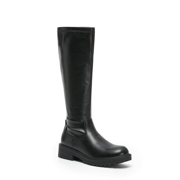 VIVA Harper: Womens Black Knee High Flat Riding Leather Winter Boots