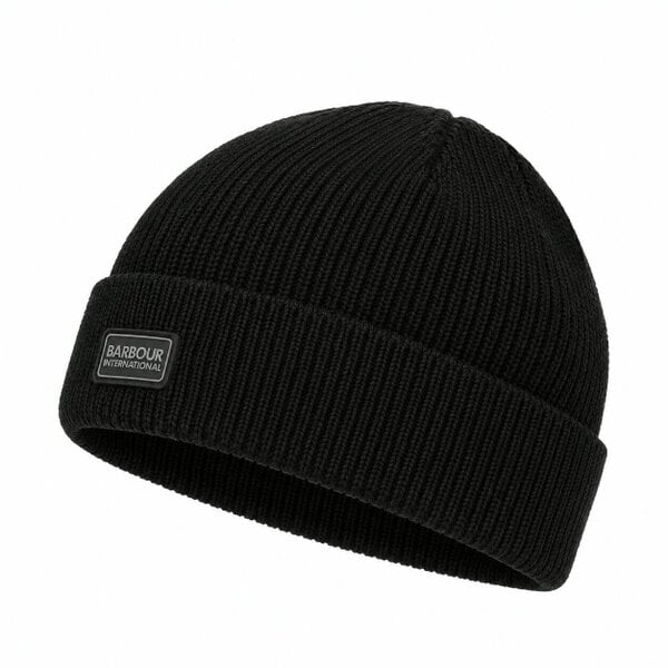 Barbour International Sweeper Legacy Beanie Hat & Scarf Gift Box Set Black