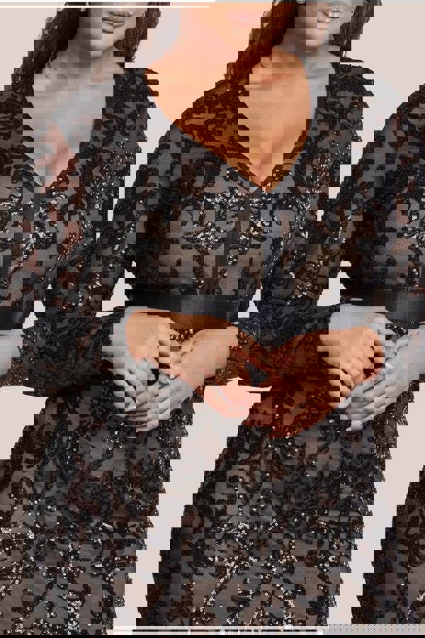 Tassel & Sequin Midaxi With Front Split - Black DR4006PLUS