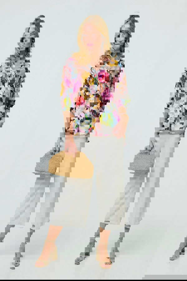 Pink | Brushstroke Print 3/4 Sleeve Shirt
