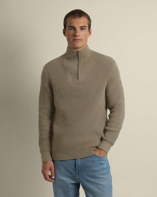 Larsson & Co Rib Panel Knitted 1/4 Zip Sweater - Taupe
