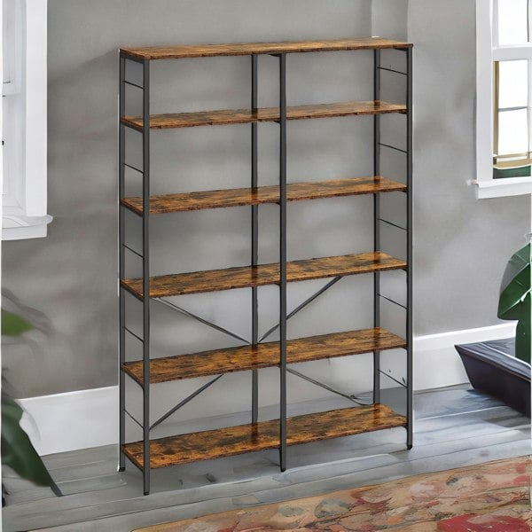 Rafaelo Mobilia 6 Tier Industrial Bookcase Large