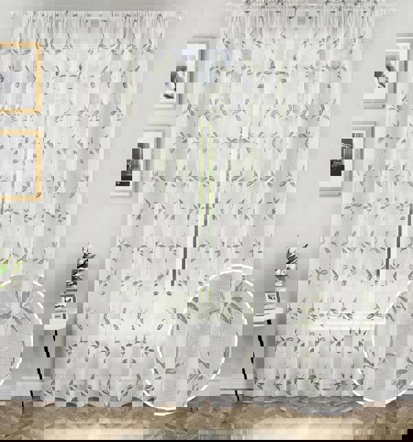 Tyrone Textiles Embroidered Leaf Design Voile Panels - Pair