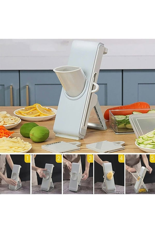 Living and Home Kitchen Manual Mandoline Slicer Vegetable Fruit Chopper Cutter Grater with Food Container & 3 Blades