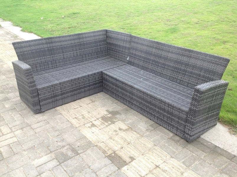 Fimous 9 Seater High Back Rattan Garden Furniture Set Corner Sofa With Black Tempered Dining Table 3 Footstool