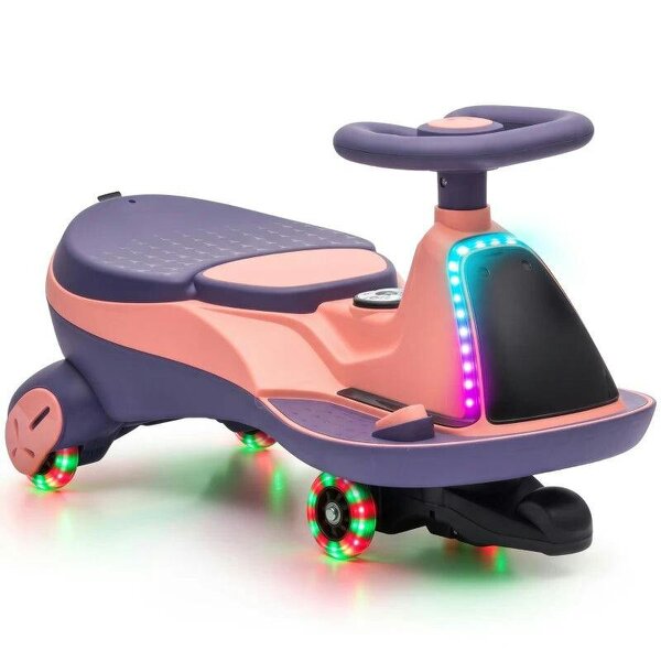 12V Electric Wiggle Car, 2-In-1 Kids Ride On Toy with 2 Speeds, Soft Start, PU Wheels, RGB Lights, Up to 60 kg, Pink
