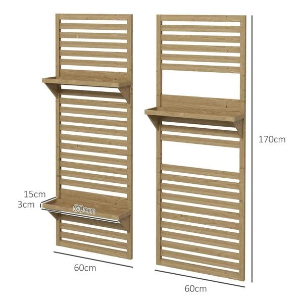 Wall-mounted fir wood plant stand set of 2 with slatted trellis and shelf dimensions