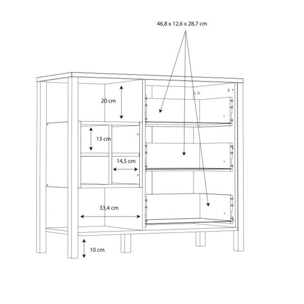 Wyld Haus Yokohama Black and Natural Oak Wood 3 Drawer Display Chest Bar Cabinet