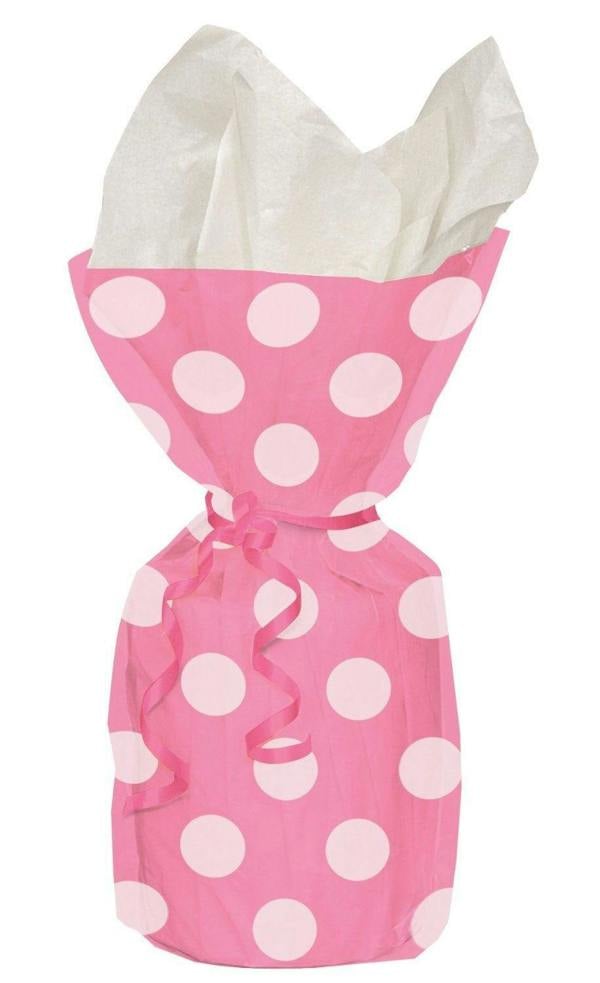 Pink Polka Dot Gift Bags with Drawstring Closure, 27cm x 12.7cm, 1 Pack image 1