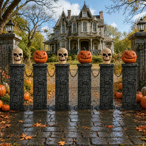 Samuel Alexander 2.4m Battery Powered Light Up Halloween Skull & Pumpkin Fence with LEDs