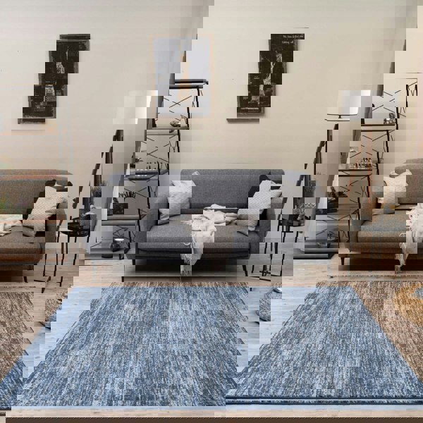 Blue colour rug, Non-shedding, stain-resistant, and pet-friendly.