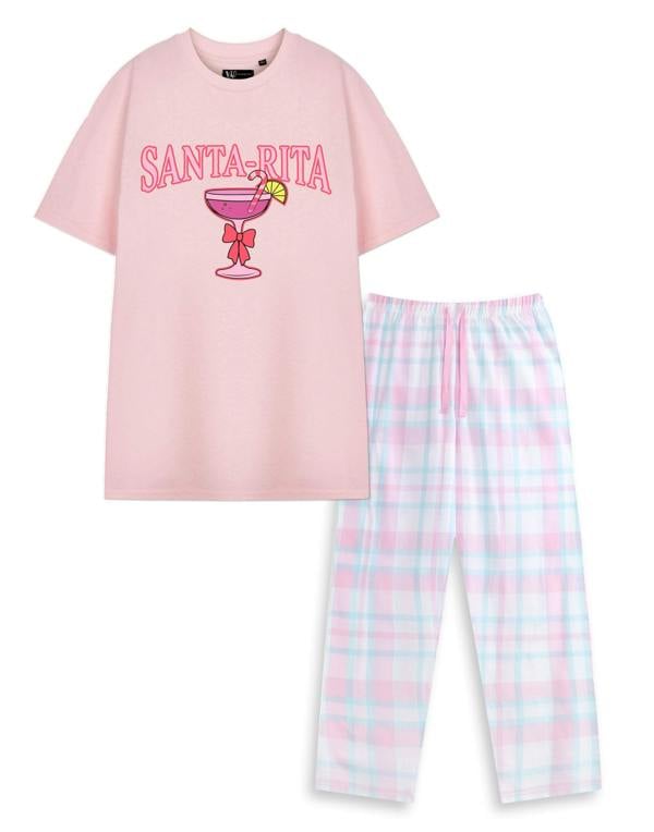 Show Me The Merch Unisex Pink Santa-Rita Short Sleeve Long Leg Pyjama Set