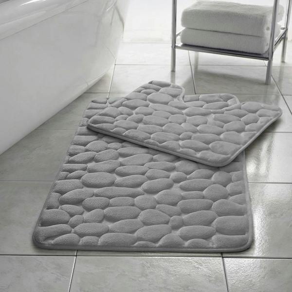 Memory Foam Pebbles Bath Mat Set Silver - DZ 0873
