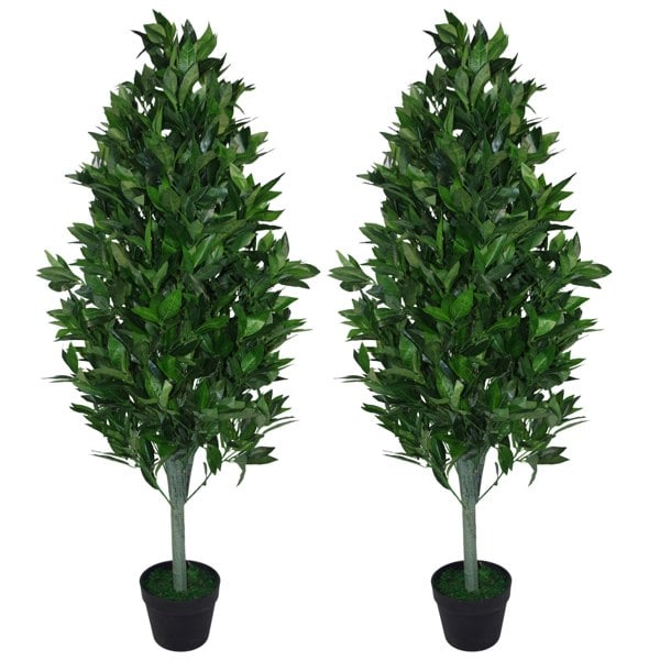 Leaf Pair of 120cm (4ft) Artificial Topiary Bay Trees Pyramid Cones - Extra Large