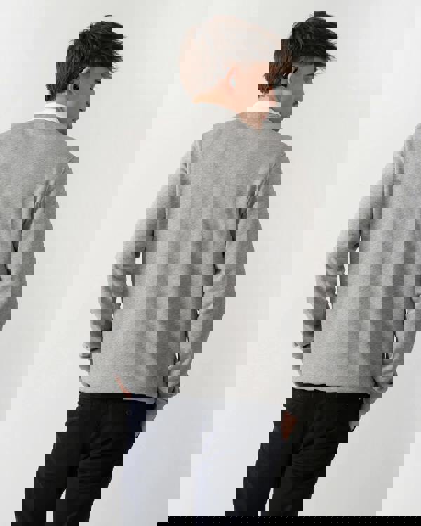 back shot of a model wearing a Fjallraven Vardag Mens Sweater in Grey Melange 020-999