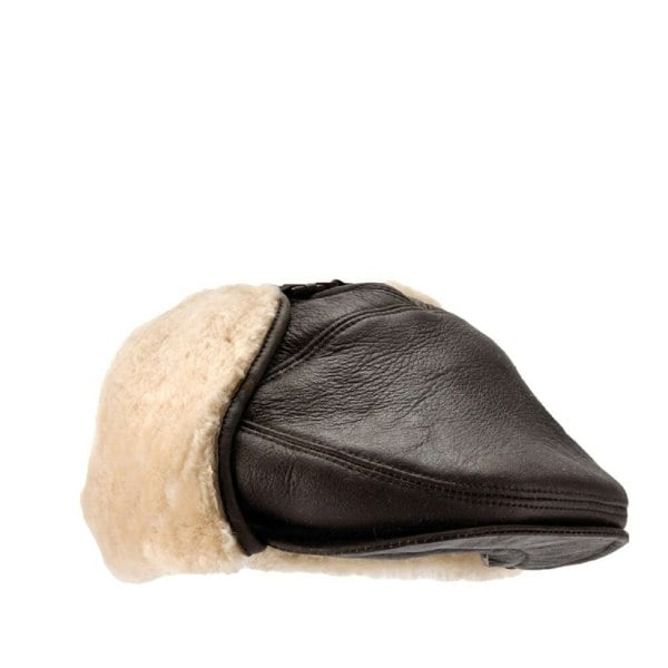 Eastern Counties Leather Mens Newton Sheepskin Nappa Finish Cap - Dark Brown Forest