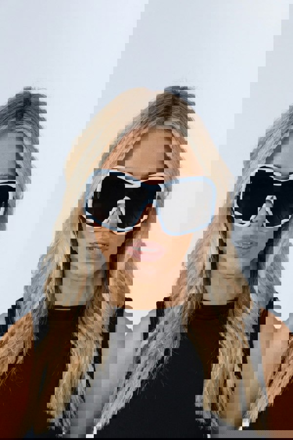 SVNX Square Oversized Mask Sunglasses in White Black