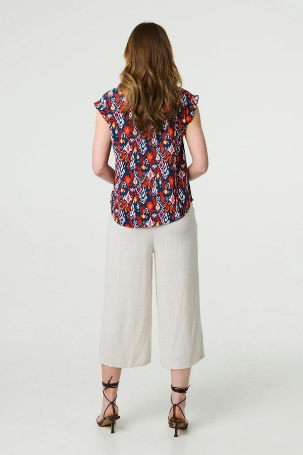 Navy | Printed Relaxed Cap Sleeve Shell Top
