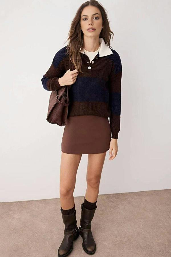 WOVCOR Soft-Textured Polo Neck Knit Sweater
