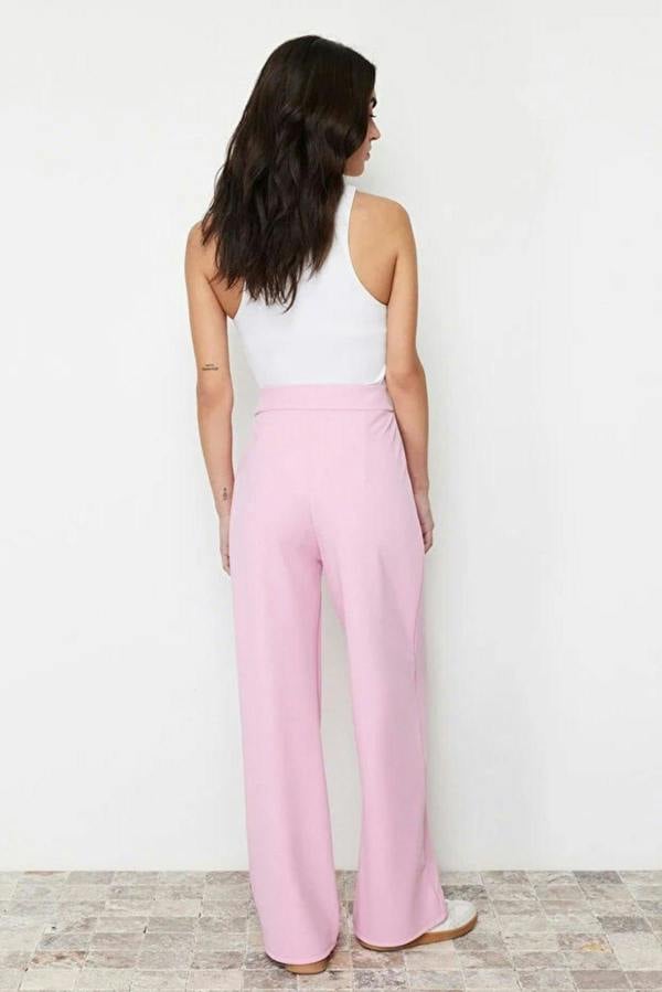 WOVCOR High Waist Pleated Wide Leg Trousers with Velcro Closure