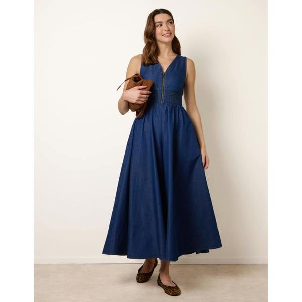 Blue Vanilla Shirred Waist Zip Front Jumpsuit