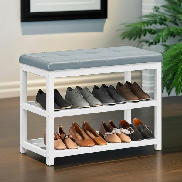 Rafaelo Mobilia Wooden 2 Tier Shoe Rack Bench Grey