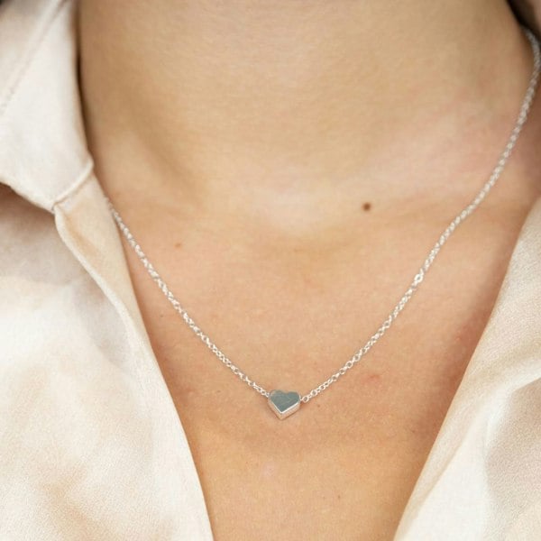 The Colourful Aura Silver Dainty Crescent Tiny Small Heart Pendant Necklace