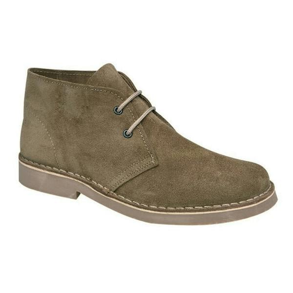Roamers Mens Real Suede Round Toe Unlined Desert Boots - Khaki