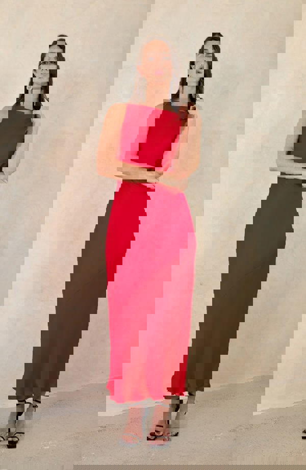 Rewritten London Paris Midi Dress in Red Satin